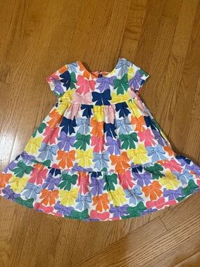 Mini Boden White Dress with Multicolor Bow Print